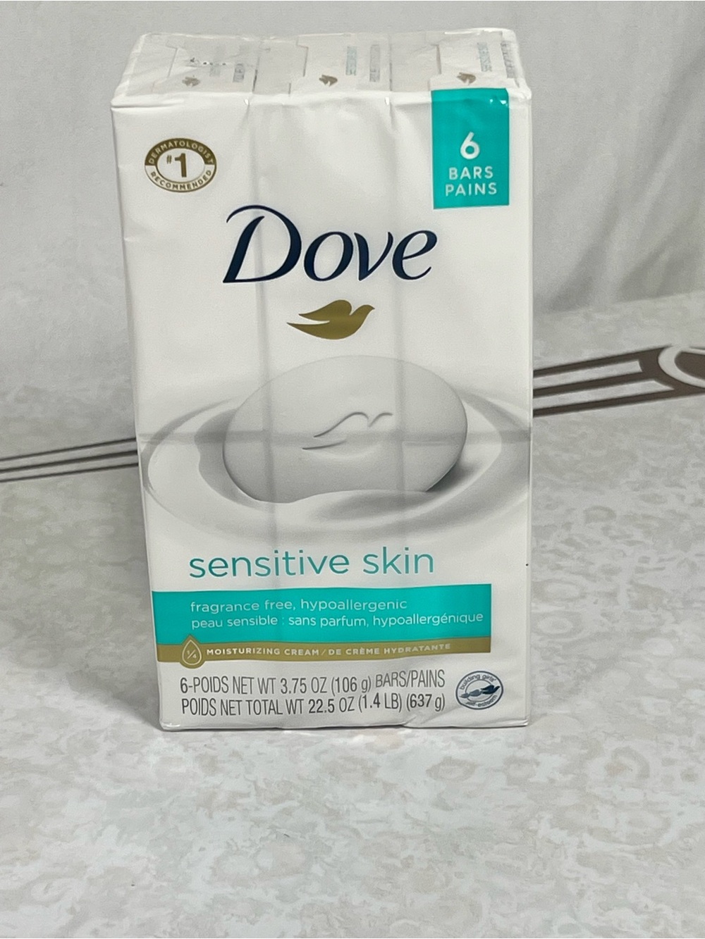 Dove Beauty Bar Soap Sensitive Skin, Fragrance-Free, 6 Bars, 3.75 oz Sealed Pack